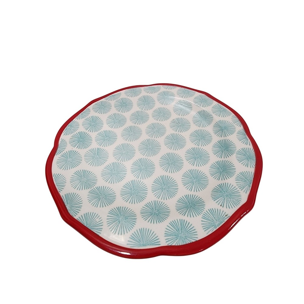 Pioneer Woman Happiness Salad Plate 8.5" Red Teal Floral Flower Scallop Ceramic